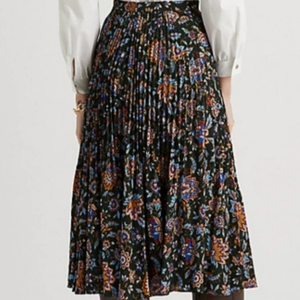 Lauren Ralph Lauren Ascot-Print Pleated Georgette Midi Skirt - Picture 2 of 6